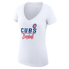 Chicago Cubs G-III 4Her by Carl Banks Women's Super-Slim Fit Lightweight Team Graphic V-Neck T-Shirt White