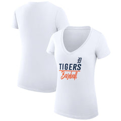 Detroit Tigers G-III 4Her by Carl Banks Women's Super-Slim Fit Lightweight Team Graphic V-Neck T-Shirt White