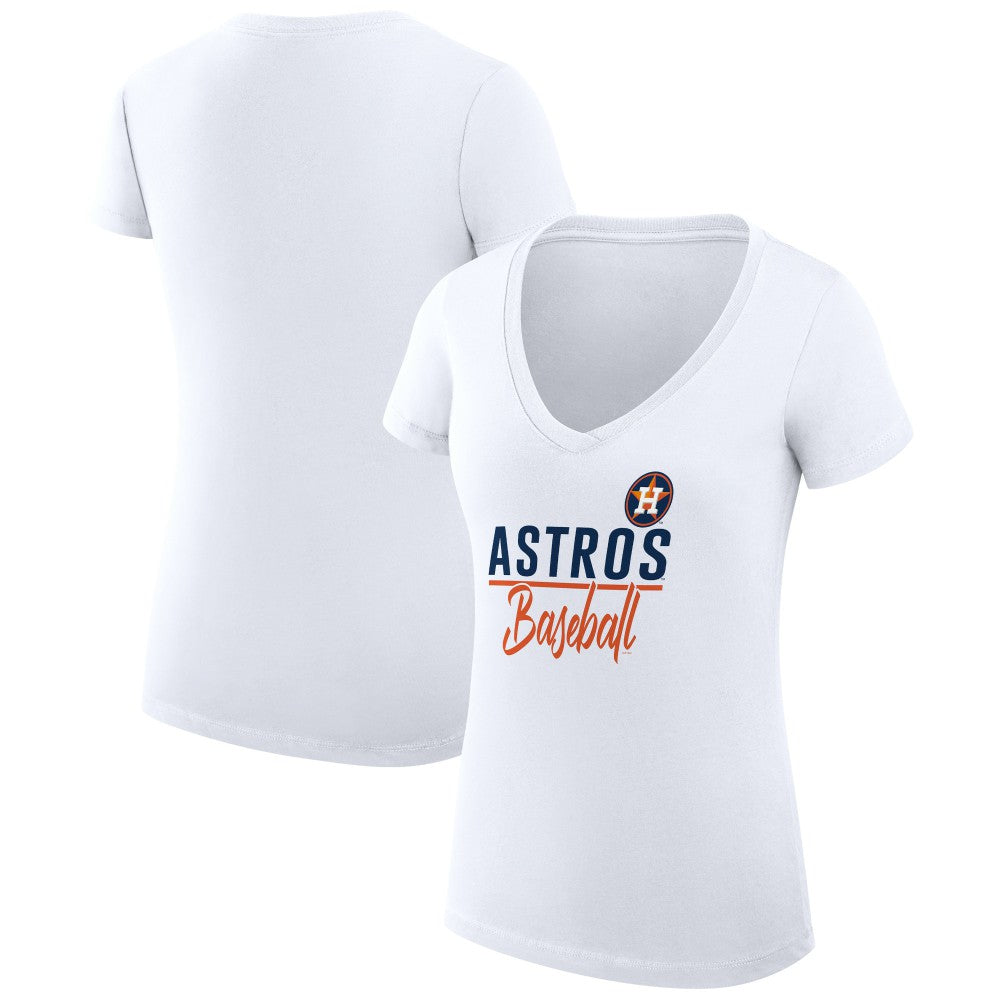 Houston Astros G-III 4Her by Carl Banks Women's Super-Slim Fit Lightweight Team Graphic V-Neck T-Shirt White