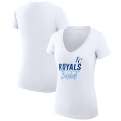 Kansas City Royals G-III 4Her by Carl Banks Women's Super-Slim Fit Lightweight Team Graphic V-Neck T-Shirt White