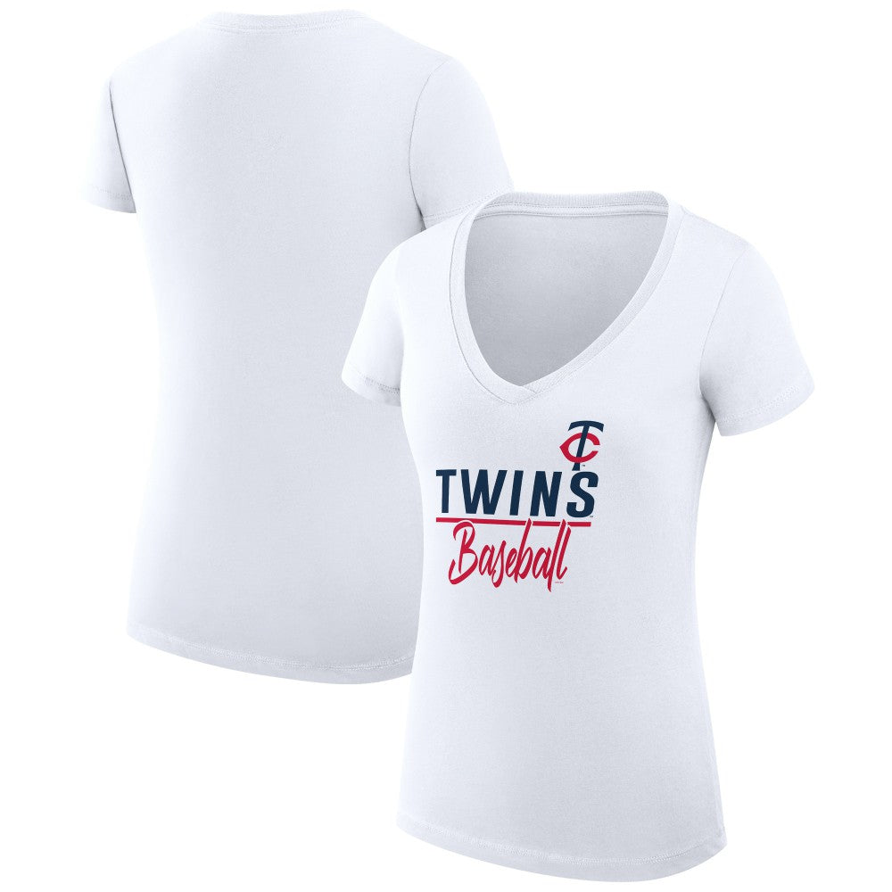 Minnesota Twins G-III 4Her by Carl Banks Women's Super-Slim Fit Lightweight Team Graphic V-Neck T-Shirt White