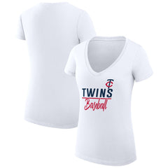 Minnesota Twins G-III 4Her by Carl Banks Women's Super-Slim Fit Lightweight Team Graphic V-Neck T-Shirt White