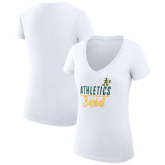 Athletics G-III 4Her by Carl Banks Women's Super-Slim Fit Lightweight Team Graphic V-Neck T-Shirt White