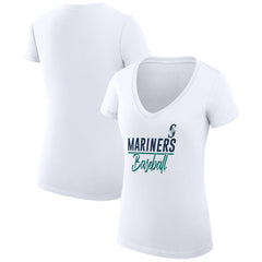 Seattle Mariners G-III 4Her by Carl Banks Women's Super-Slim Fit Lightweight Team Graphic V-Neck T-Shirt White