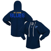 St. Louis Blues Fanatics Women's Jersey Lace-Up V-Neck Long Sleeve Hoodie T-Shirt Navy