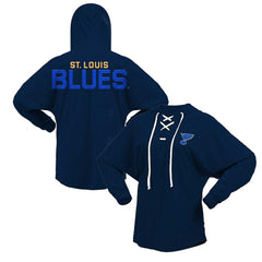 St. Louis Blues Fanatics Women's Jersey Lace-Up V-Neck Long Sleeve Hoodie T-Shirt Navy