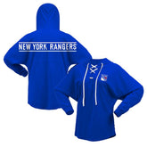 New York Rangers Fanatics Women's Jersey Lace-Up V-Neck Long Sleeve Hoodie T-Shirt Blue