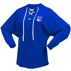 New York Rangers Fanatics Women's Jersey Lace-Up V-Neck Long Sleeve Hoodie T-Shirt Blue