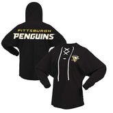 Pittsburgh Penguins Fanatics Women's Jersey Lace-Up V-Neck Long Sleeve Hoodie T-Shirt Black