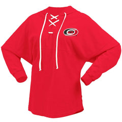 Carolina Hurricanes Fanatics Women's Jersey Lace-Up V-Neck Long Sleeve Hoodie T-Shirt Red