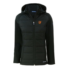 Baltimore Orioles Cutter & Buck Women's Evoke Hybrid Eco Softshell Recycled Full-Zip Hoodie Jacket Black