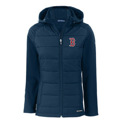 Boston Red Sox Cutter & Buck Women's Evoke Hybrid Eco Softshell Recycled Full-Zip Hoodie Jacket Navy