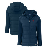 Philadelphia Phillies Cutter & Buck Women's Evoke Hybrid Eco Softshell Recycled Full-Zip Hoodie Jacket Navy