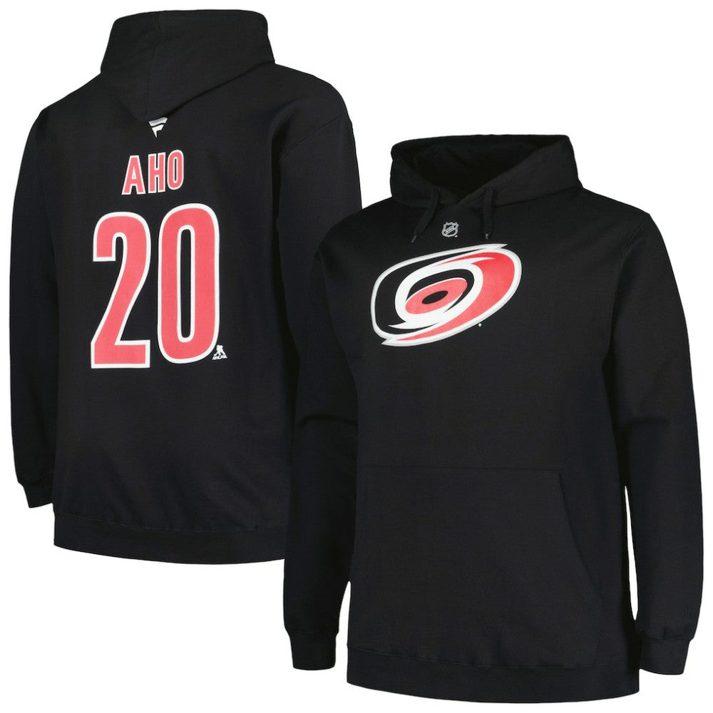 Sebastian Aho Carolina Hurricanes Profile Big & Tall Name & Number Pullover Hoodie Black