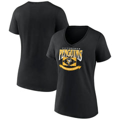 Pittsburgh Penguins Women's Slapshot V-Neck T-Shirt Black