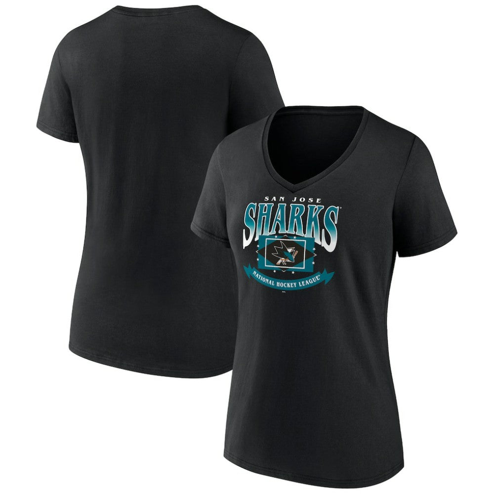 San Jose Sharks Women's Slapshot V-Neck T-Shirt Black
