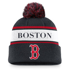 Boston Red Sox Team Stripe Peak Cuffed Knit Hat with Pom Navy | Nike