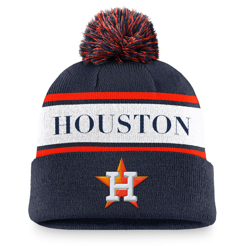 Houston Astros Team Stripe Peak Cuffed Knit Hat with Pom Navy | Nike