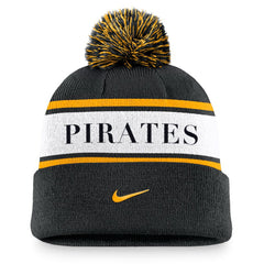 Pittsburgh Pirates Team Stripe Peak Cuffed Knit Hat with Pom Black | Nike