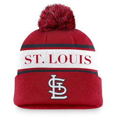 St. Louis Cardinals Team Stripe Peak Cuffed Knit Hat with Pom Red | Nike