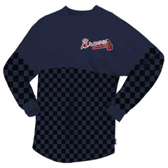 Atlanta Braves Women's Checker Print Long Sleeve T-Shirt Navy