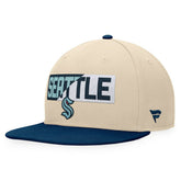 Seattle Kraken Fanatics Goalaso Snapback Hat Cream/Deep Sea Blue