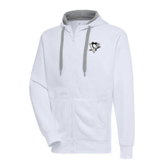 Pittsburgh Penguins Antigua Metallic Logo Victory Full-Zip Hoodie White