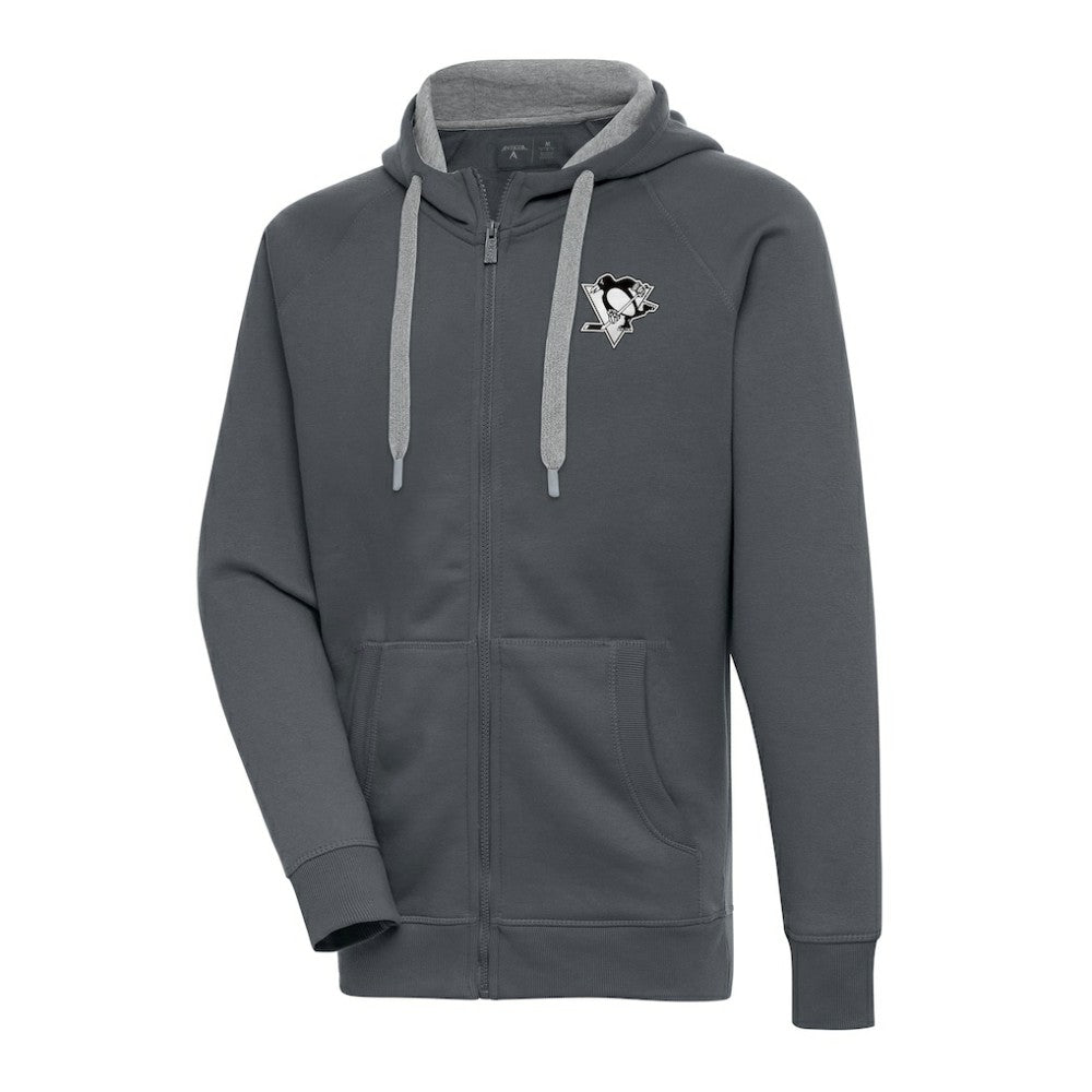 Pittsburgh Penguins Antigua Metallic Logo Victory Full-Zip Hoodie Charcoal
