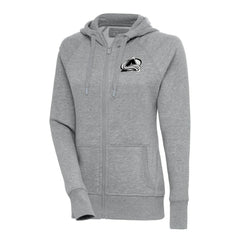 Colorado Avalanche Antigua Women's Metallic Logo Victory Full-Zip Hoodie Heather Gray