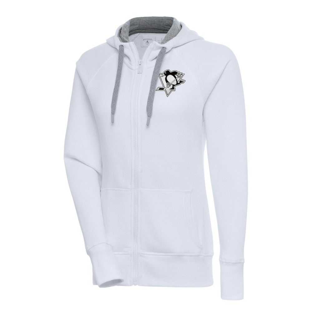 Pittsburgh Penguins Antigua Women's Metallic Logo Victory Full-Zip Hoodie White