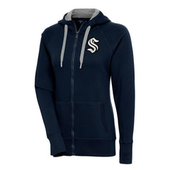 Seattle Kraken Antigua Women's Metallic Logo Victory Full-Zip Hoodie Deep Sea Blue