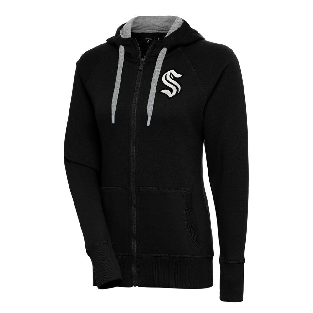 Seattle Kraken Antigua Women's Metallic Logo Victory Full-Zip Hoodie Black
