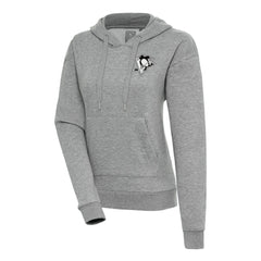 Pittsburgh Penguins Antigua Women's Metallic Logo Victory Pullover Hoodie Heather Gray