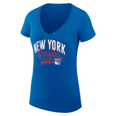 New York Rangers G-III 4Her by Carl Banks Women's Super-Slim Fit Lightweight Filigree Logo V-Neck T-Shirt – Blue