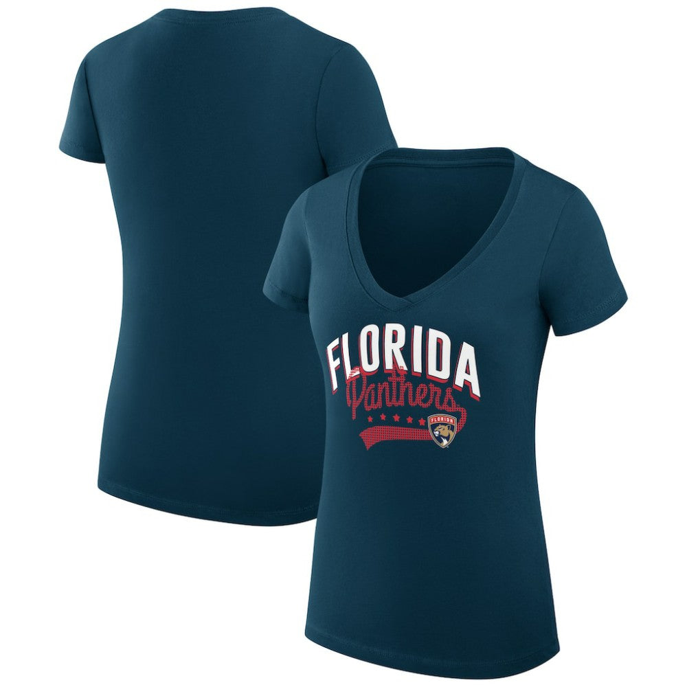 Florida Panthers G-III 4Her by Carl Banks Women's Super-Slim Fit Lightweight Filigree Logo V-Neck T-Shirt – Navy