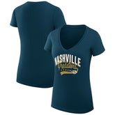Nashville Predators G-III 4Her by Carl Banks Women's Super-Slim Fit Lightweight Filigree Logo V-Neck T-Shirt – Navy