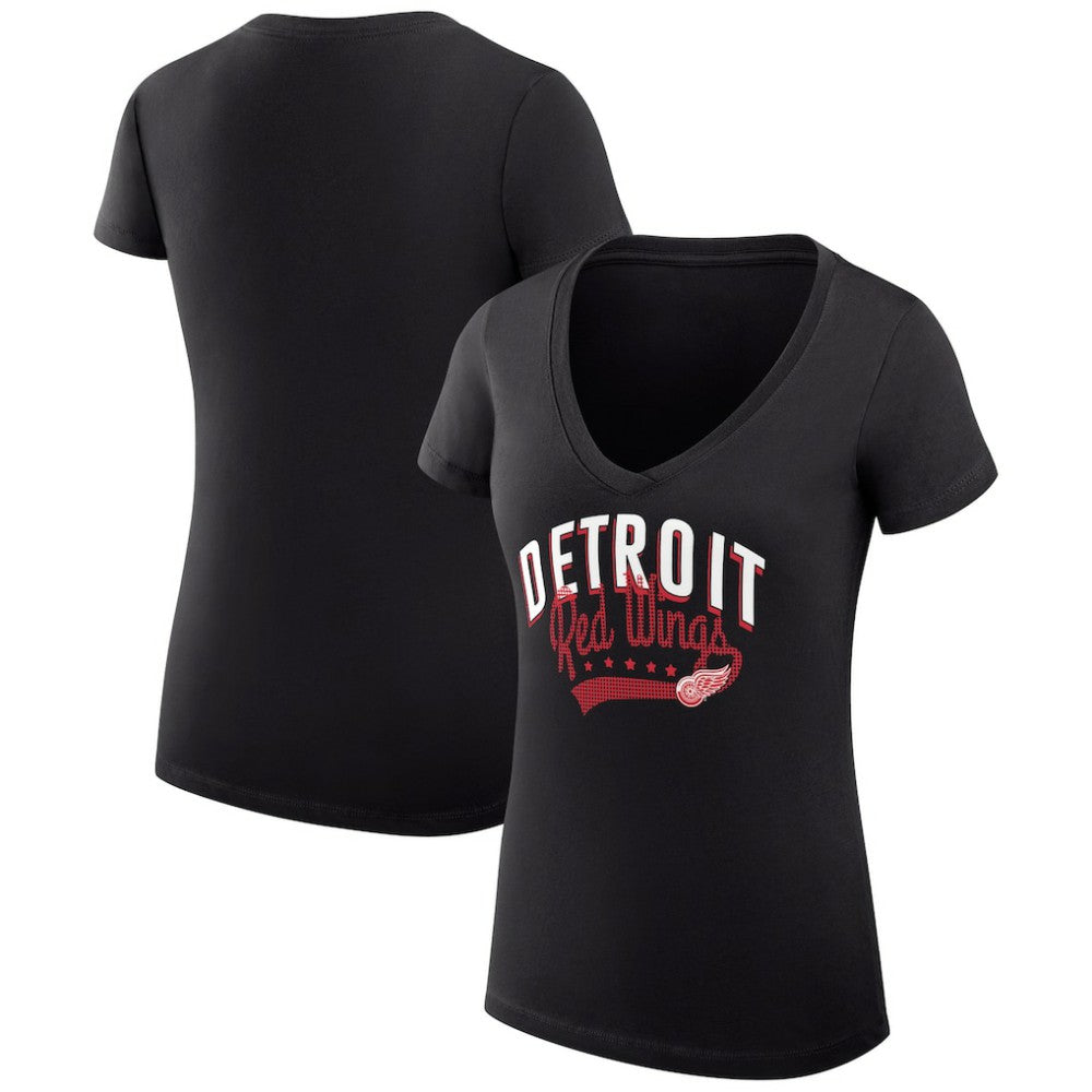 Detroit Red Wings G-III 4Her by Carl Banks Women's Super-Slim Fit Lightweight Filigree Logo V-Neck T-Shirt – Black