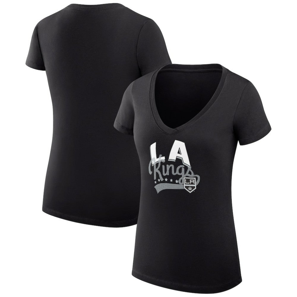 Los Angeles Kings G-III 4Her by Carl Banks Women's Super-Slim Fit Lightweight Filigree Logo V-Neck T-Shirt – Black