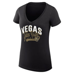 Vegas Golden Knights G-III 4Her by Carl Banks Women's Super-Slim Fit Lightweight Filigree Logo V-Neck T-Shirt – Black