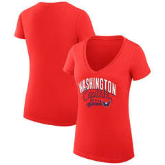 Washington Capitals G-III 4Her by Carl Banks Women's Super-Slim Fit Lightweight Filigree Logo V-Neck T-Shirt – Red