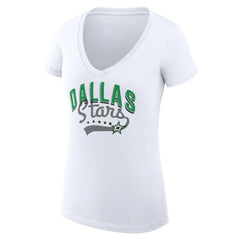 Dallas Stars G-III 4Her by Carl Banks Women's Super-Slim Fit Lightweight Filigree Logo V-Neck T-Shirt – White