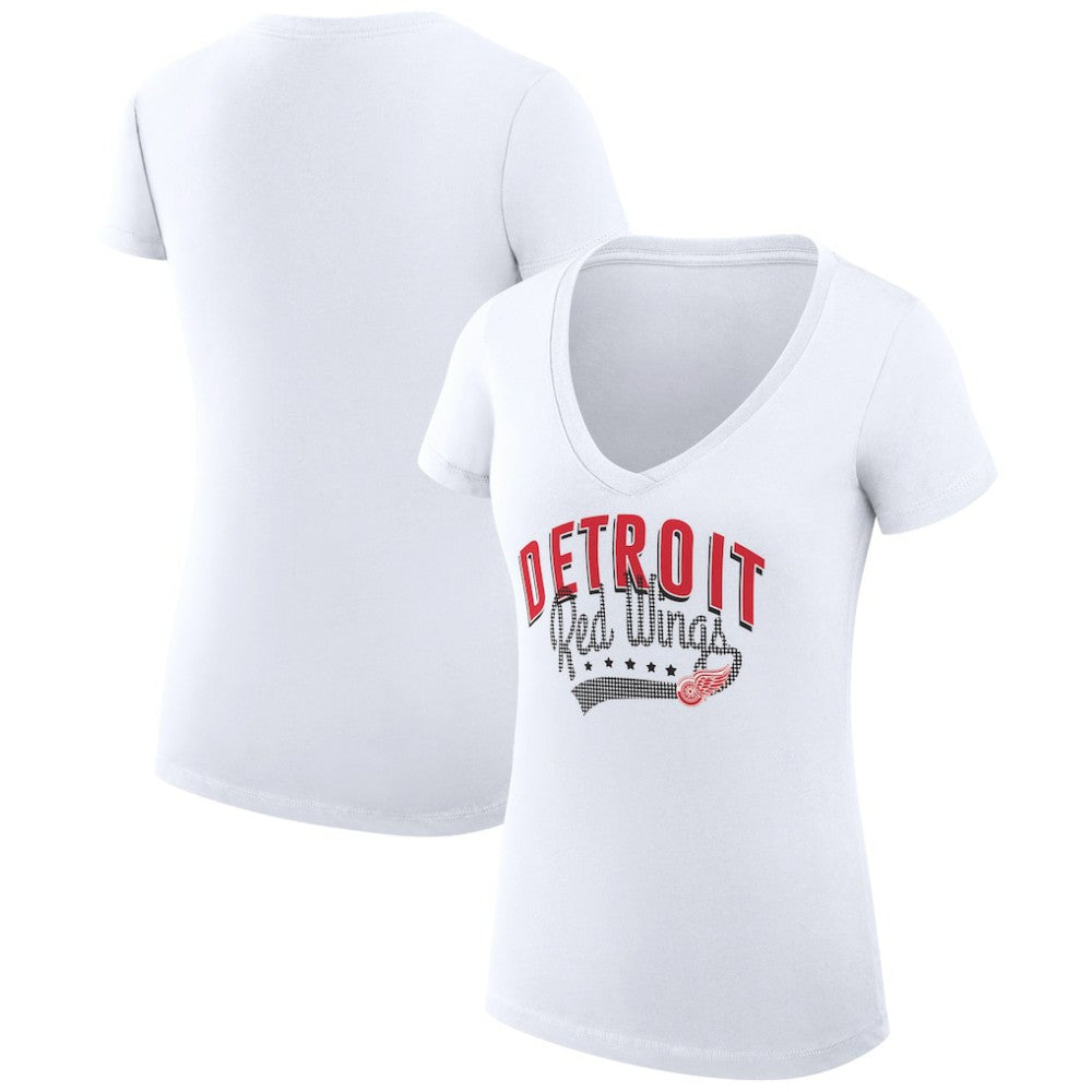 Detroit Red Wings G-III 4Her by Carl Banks Women's Super-Slim Fit Lightweight Filigree Logo V-Neck T-Shirt – White