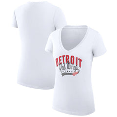 Detroit Red Wings G-III 4Her by Carl Banks Women's Super-Slim Fit Lightweight Filigree Logo V-Neck T-Shirt – White
