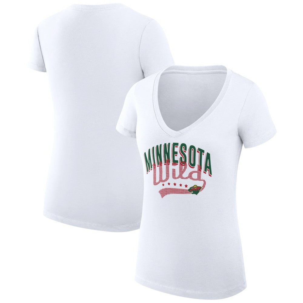 Minnesota Wild G-III 4Her by Carl Banks Women's Super-Slim Fit Lightweight Filigree Logo V-Neck T-Shirt – White