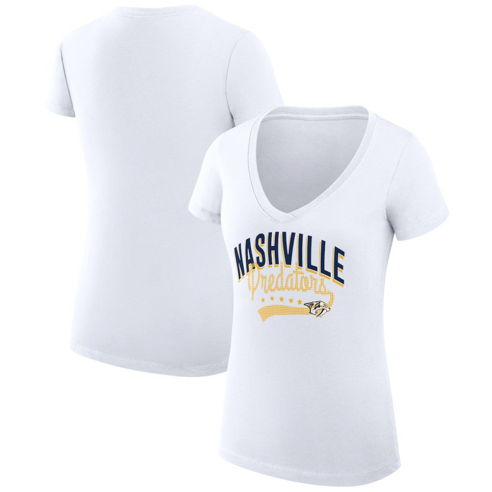 Nashville Predators G-III 4Her by Carl Banks Women's Super-Slim Fit Lightweight Filigree Logo V-Neck T-Shirt – White