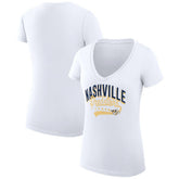 Nashville Predators G-III 4Her by Carl Banks Women's Super-Slim Fit Lightweight Filigree Logo V-Neck T-Shirt – White