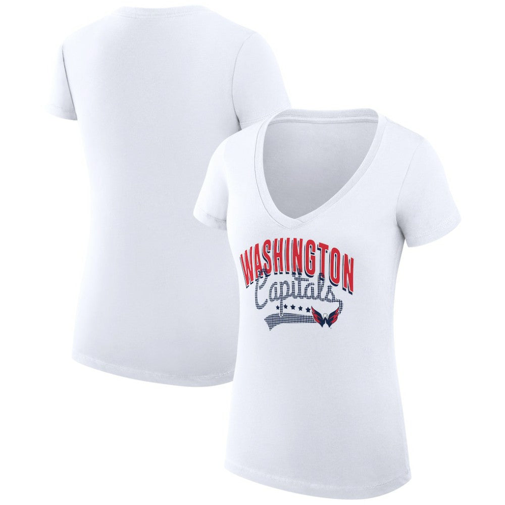 Washington Capitals G-III 4Her by Carl Banks Women's Super-Slim Fit Lightweight Filigree Logo V-Neck T-Shirt – White