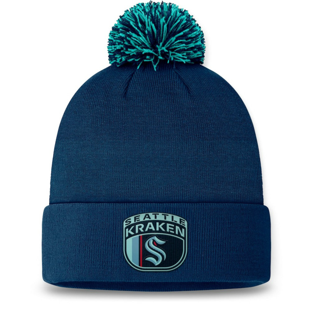 Seattle Kraken Fanatics 2024 NHL Draft Cuffed Knit Hat with Pom Deep Sea Blue