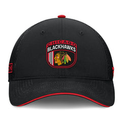 Chicago Blackhawks Fanatics 2024 NHL Draft On Stage Trucker Adjustable Hat Black