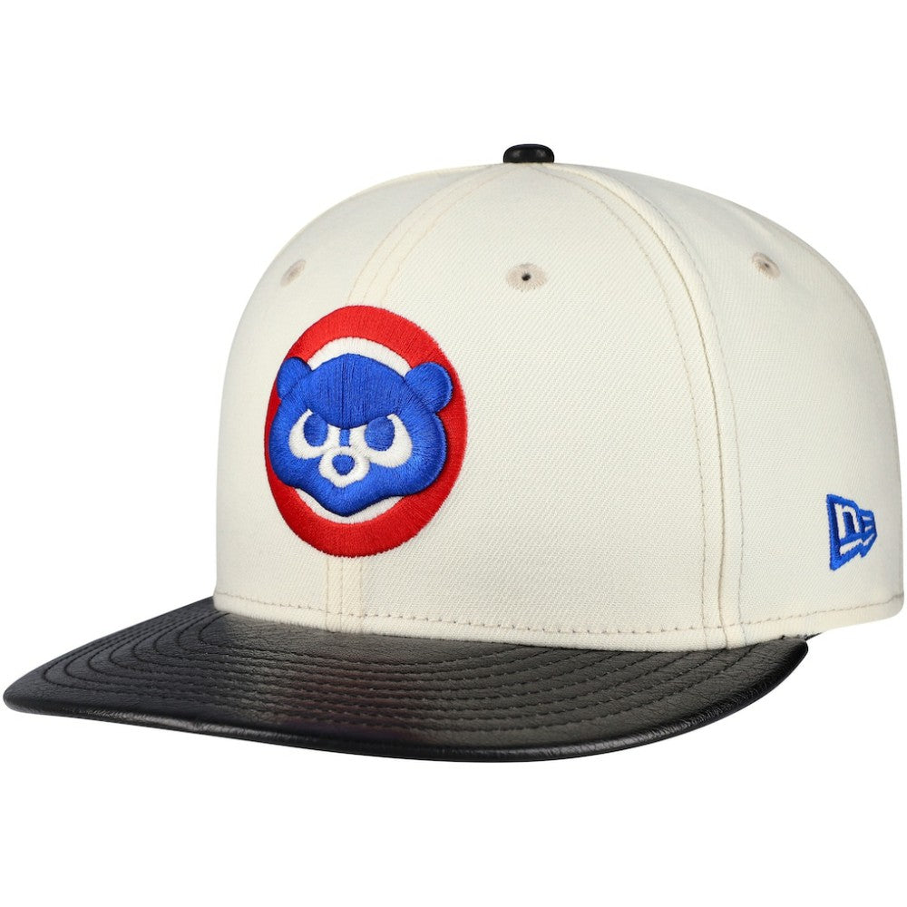 Chicago Cubs Game Night Leather Visor 59FIFTY Fitted Hat Cream | New Era